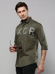 Men Green Printed Casual Shirt-JINATWILL-4733-Olive
