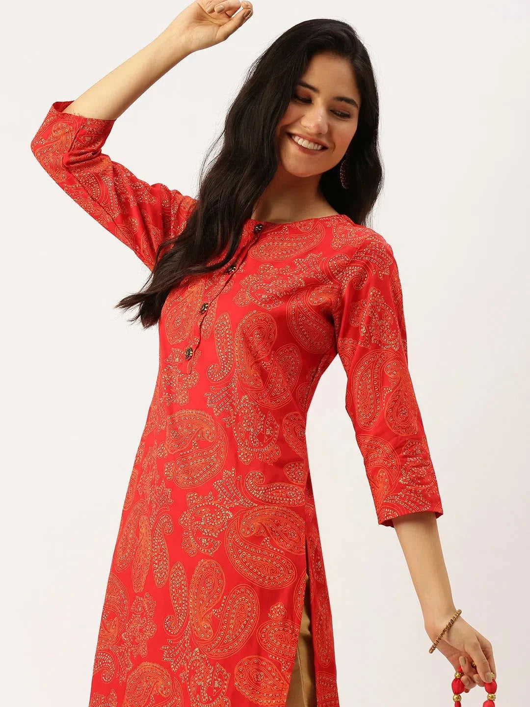 Vibrant Red Printed Cotton Indian Kurtas for Women - DesiQlo