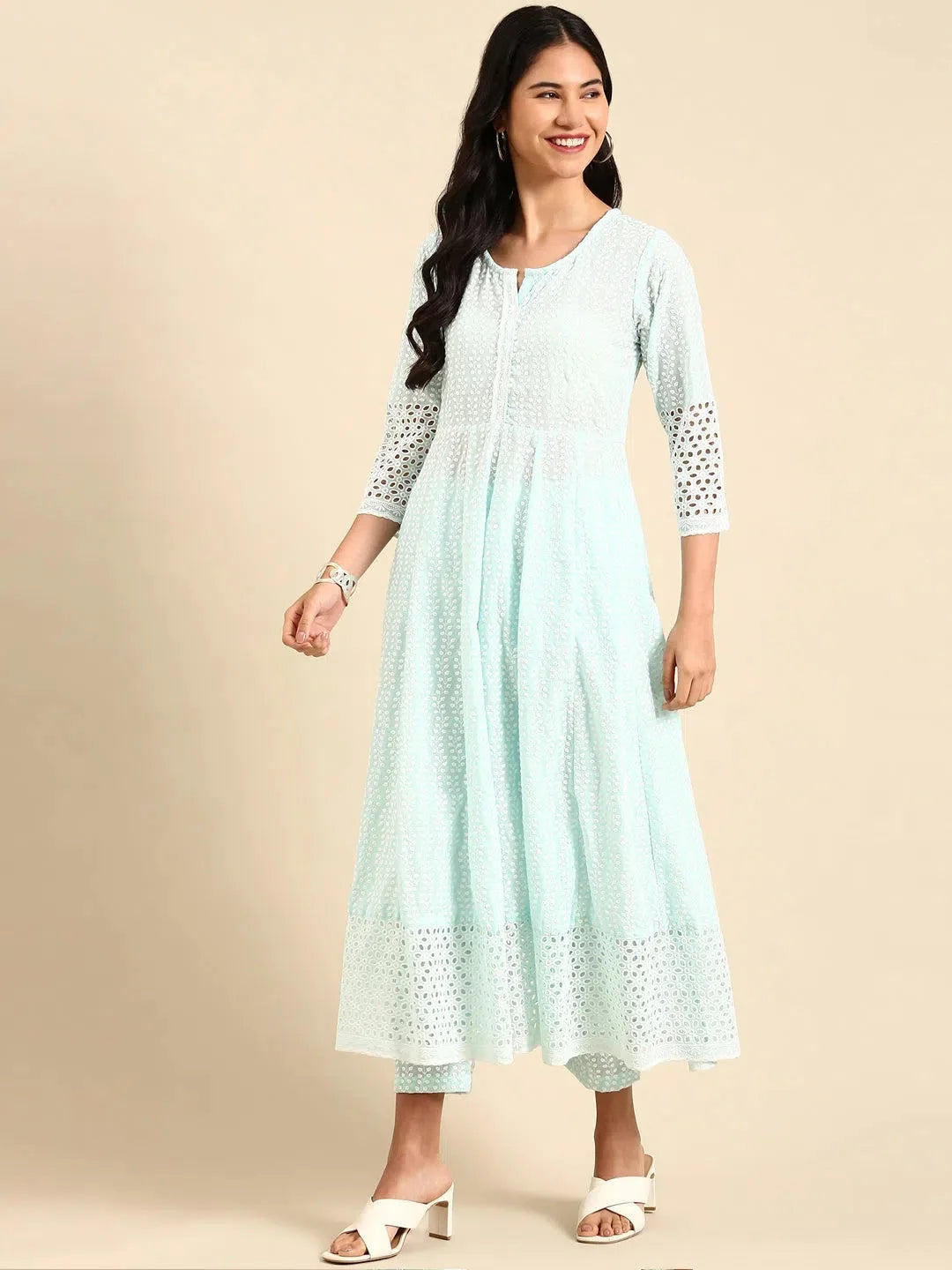 Blue Solid Cotton Kurta Set | Women's Indian Kurta Sets - Style 1