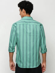 Men Green Striped Casual Casual Shirts-YARROWSTRIPE-5641-Seagreen