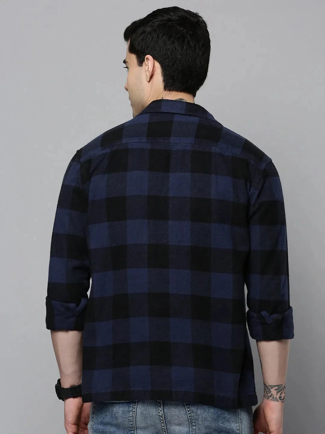 Trendy Blue Checked Mens Shirt - Cotton Casual Shirt | DesiQlo