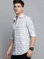 Men White Printed Casual Shirt-COLMPRINT-3092-White