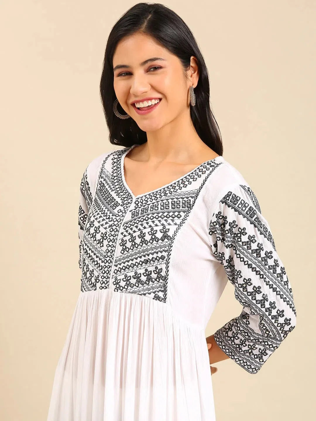 White Printed Anarkali Kurta | Women's Anarkali Dress Online