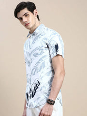 Men White Graphics Casual Shirt-GEORGE-1607-White