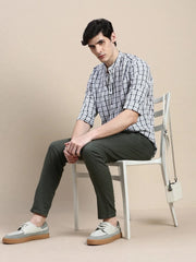 Men White Checked Casual Shirt-LAVINIA-8029-White