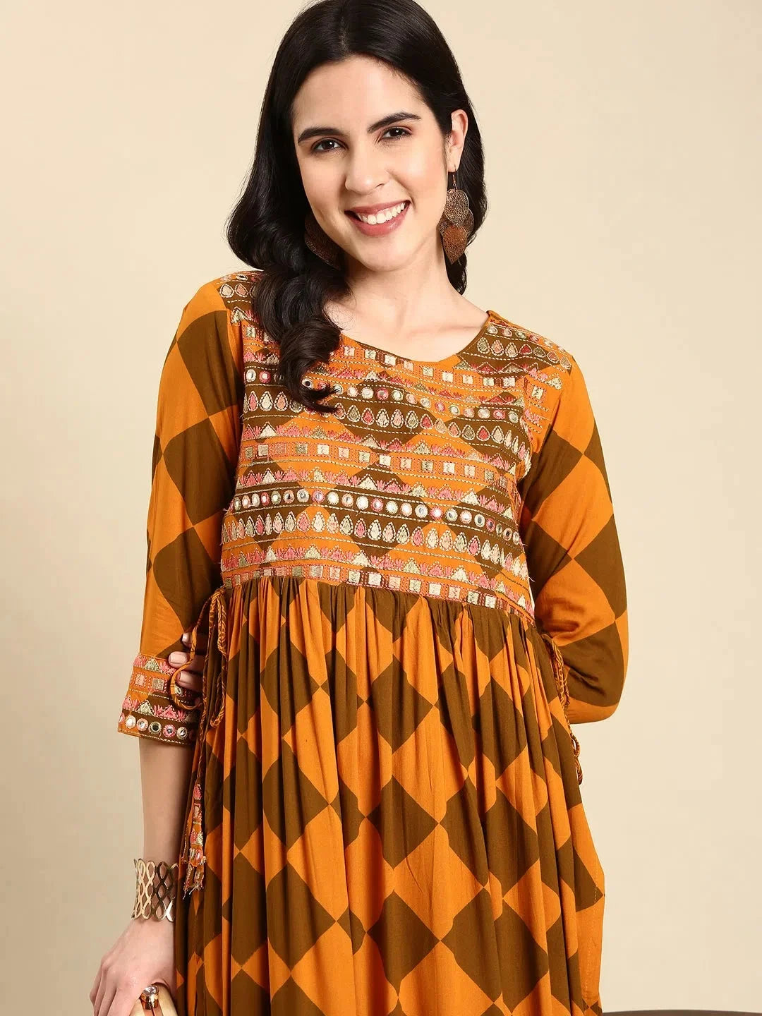 Rust Printed Anarkali Kurti | Cotton Anarkali Gown for Women