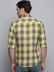 Men Green Checked Casual Shirt-COLLINSCHECKS-4045-Olive