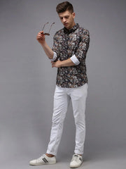 Men Black Printed Casual Shirt-KELVENPRINT-1395-Black