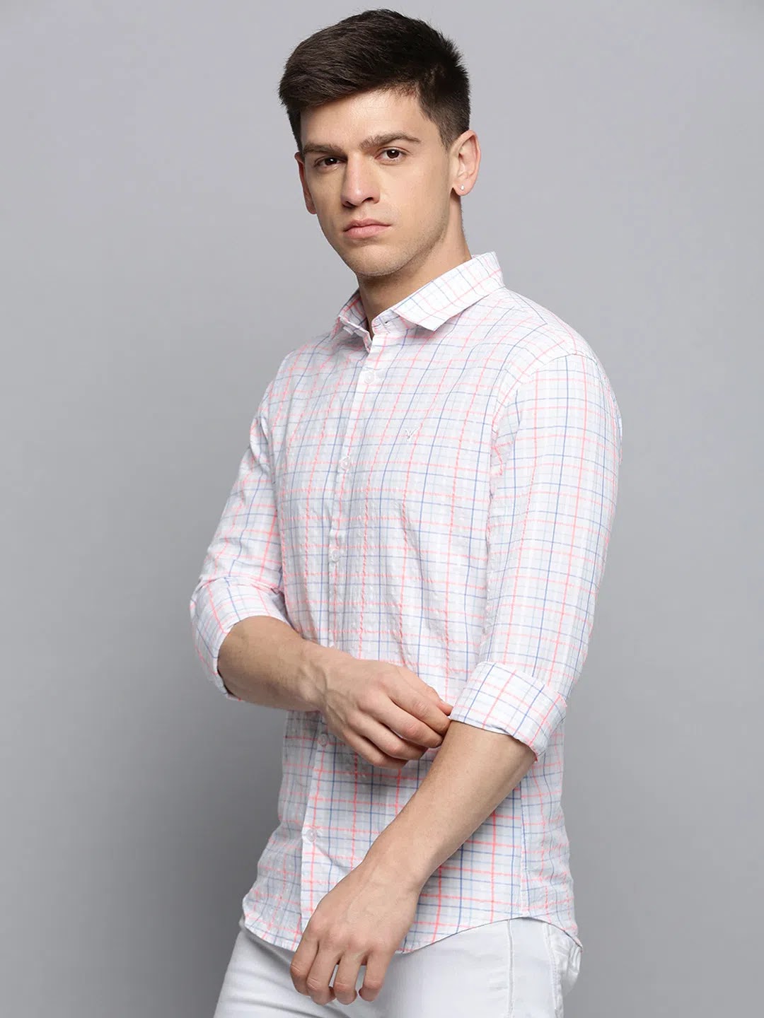 Men's White Checked Shirt - Cotton Casual Shirt Online