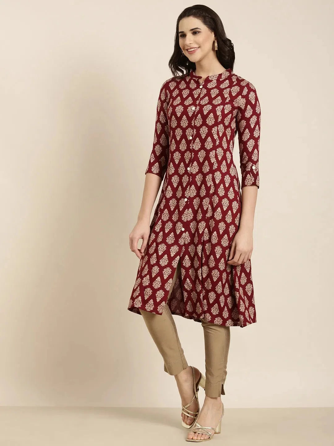 Maroon Ethnic Motifs Cotton Kurta | Indian Kurta Ladies