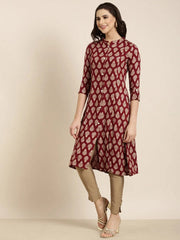 Women Straight Maroon Ethnic Motifs Kurta-MRF-172-Maroon