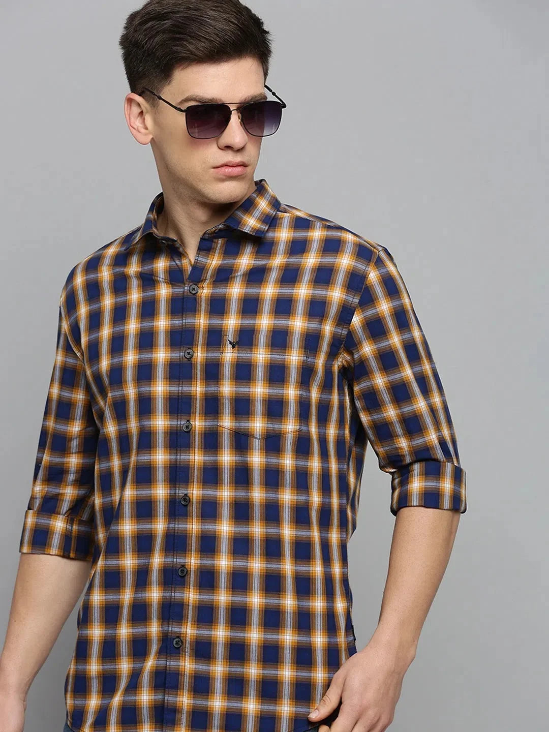Navy Checked Cotton Mens Shirt | Casual & Stylish DesiQlo
