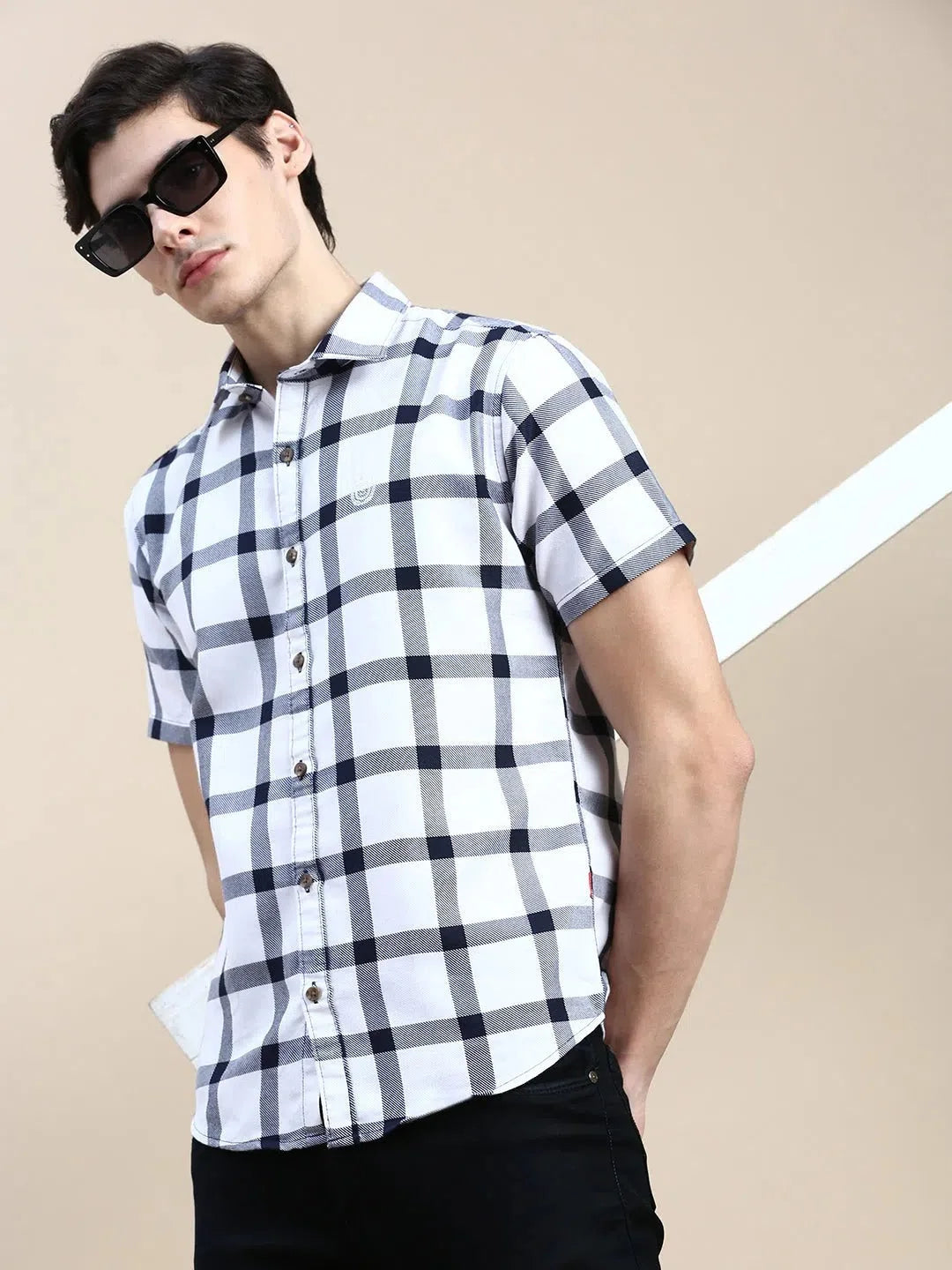 Shop White Checked Mens Shirt - Cotton Casual Shirt | DesiQlo
