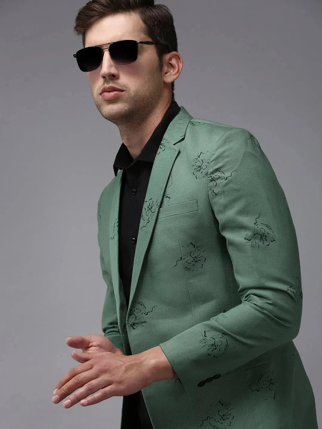 Men's Printed Blazer | Green Ethnic Nehru Jackets - DesiQlo