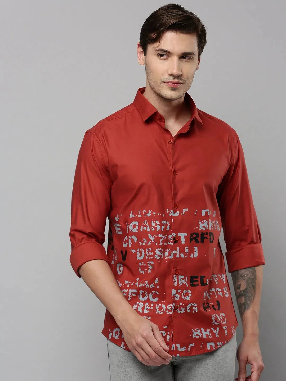 Rust Printed Linen Mens Shirt | Casual Fashion DesiQlo