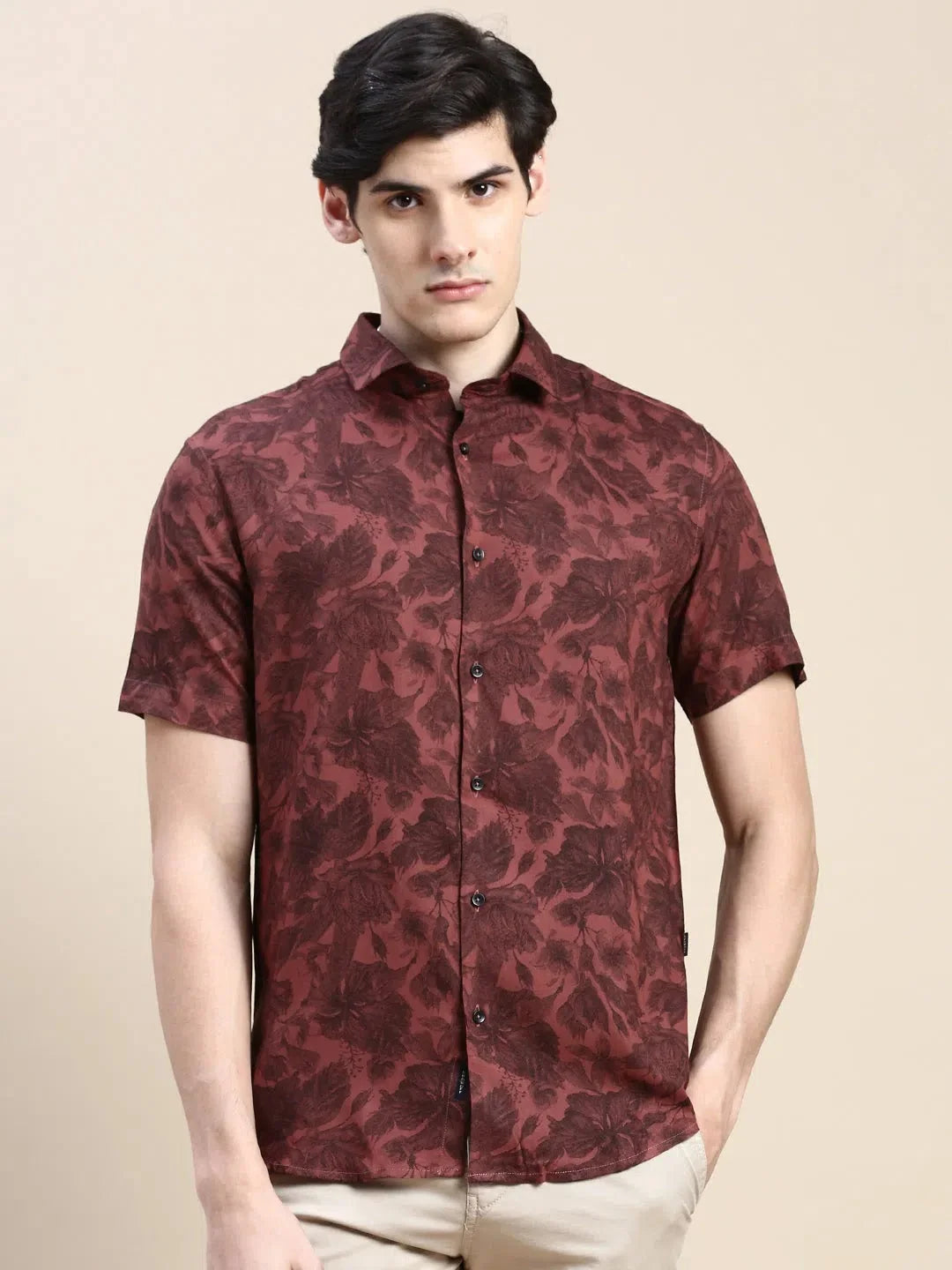 Rust Floral Mens Shirt - Cotton Printed Shirt | DesiQlo