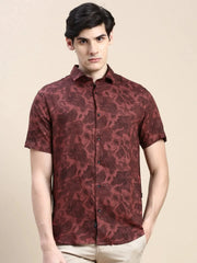 Men Rust Floral Casual Shirt-GEORGE-1627-Rust