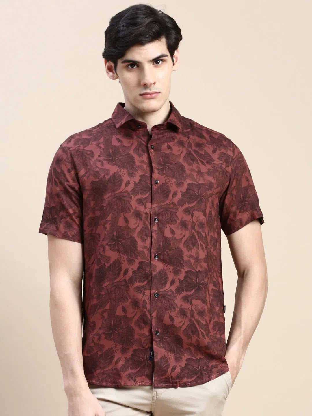 Rust Floral Mens Shirt - Cotton Printed Shirt | DesiQlo