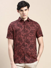 Men Rust Floral Casual Shirt-GEORGE-1627-Rust