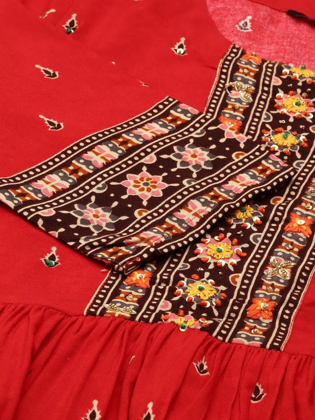 Red Embellished Anarkali Kurta | Viscose Anarkali Dress - DesiQlo