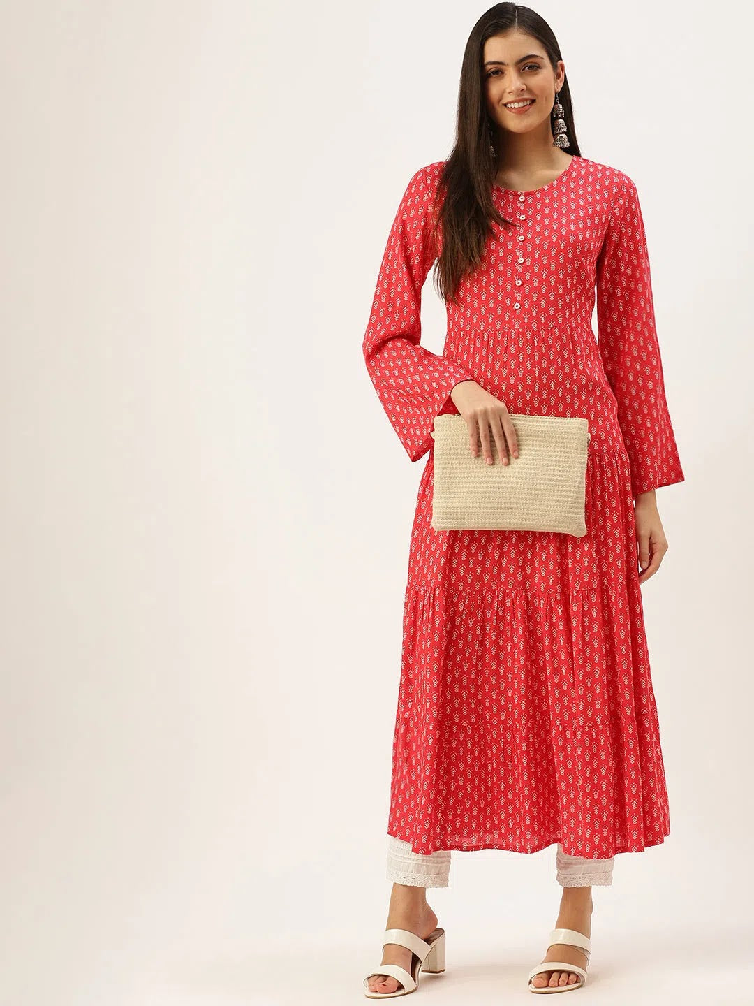 Pink Printed A-Line Indian Kurta for Women - DesiQlo
