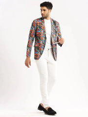 Men Multi Printed Notched Lapel Blazer-SOBLZ-86-4-Multi