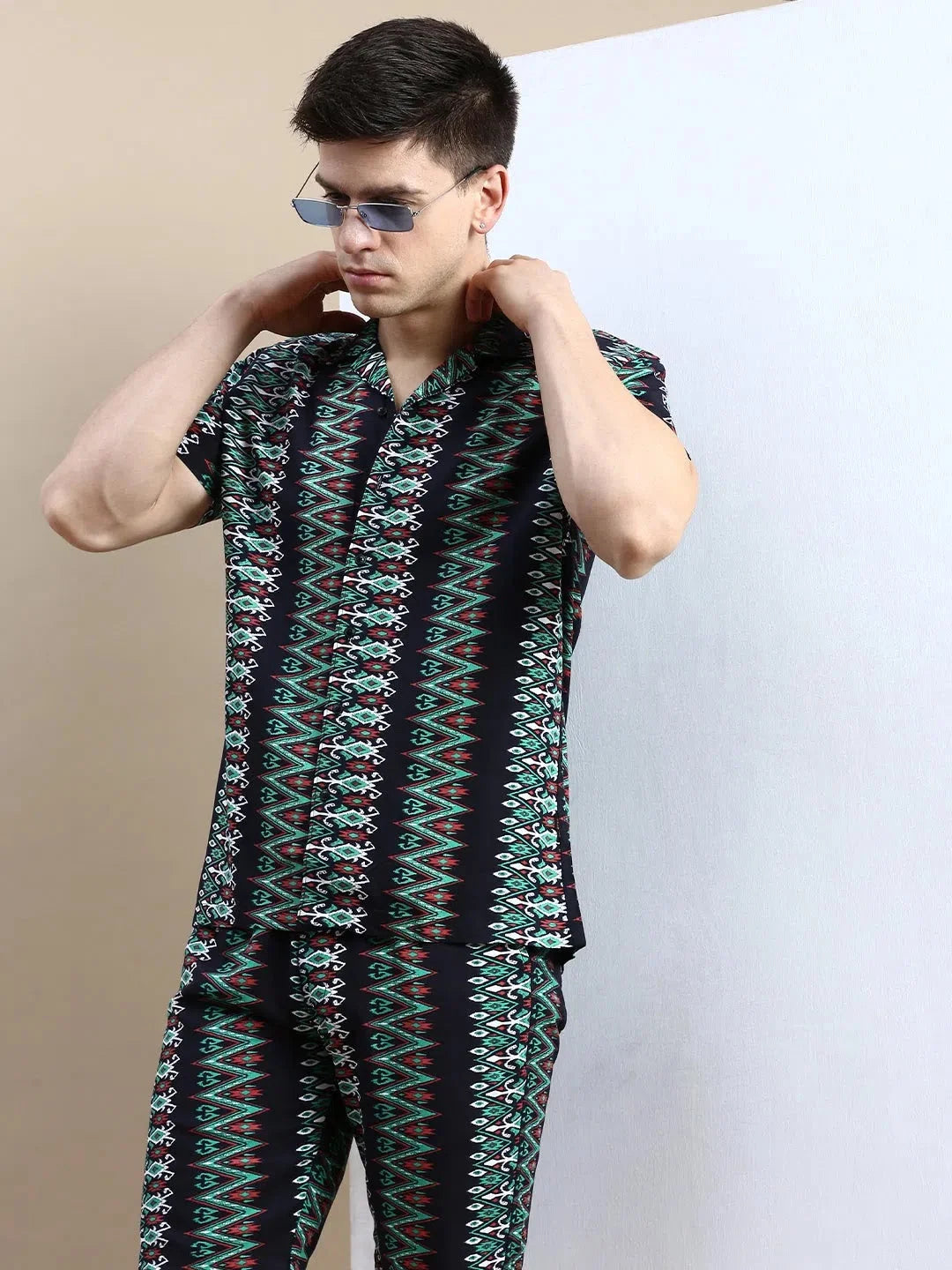 Men's Black Printed Casual Co ord Set | Two Piece Sets