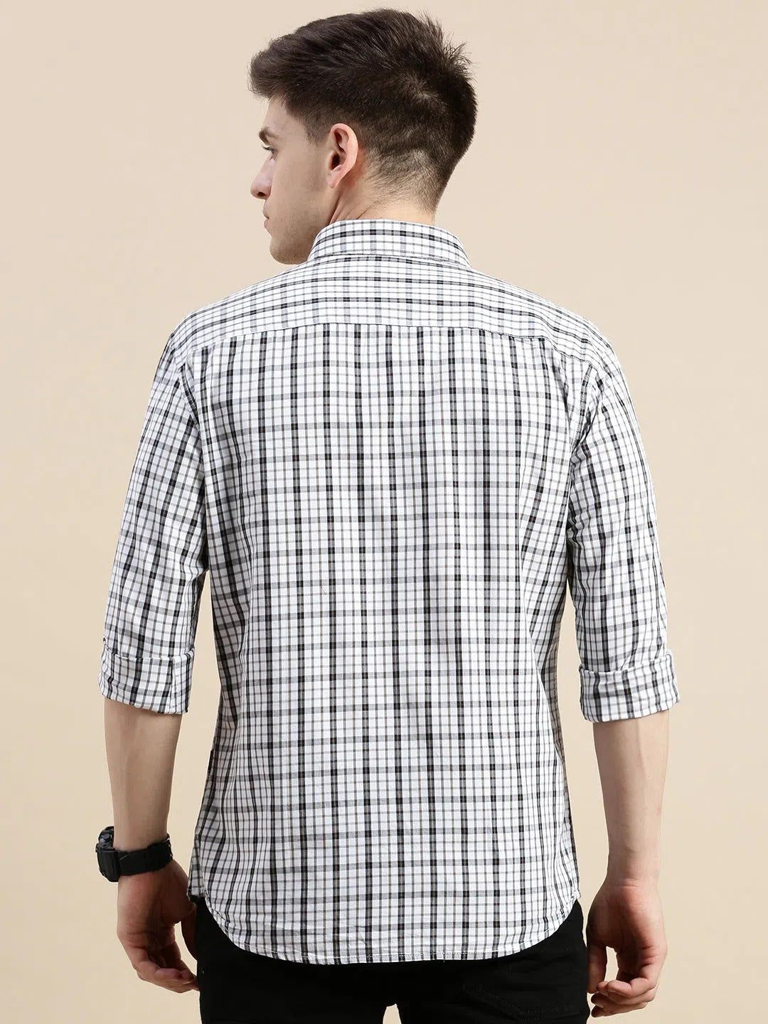 Mens White Checked Shirt - DesiQlo Cotton Shirt