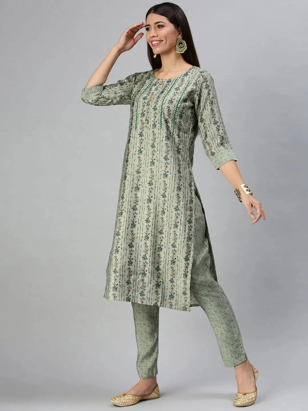 Green Floral Kurta Sets: Shop Women's Cotton Kurta Sets Online