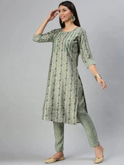 Women's Green Printed Kurta SetsKC3172-Green