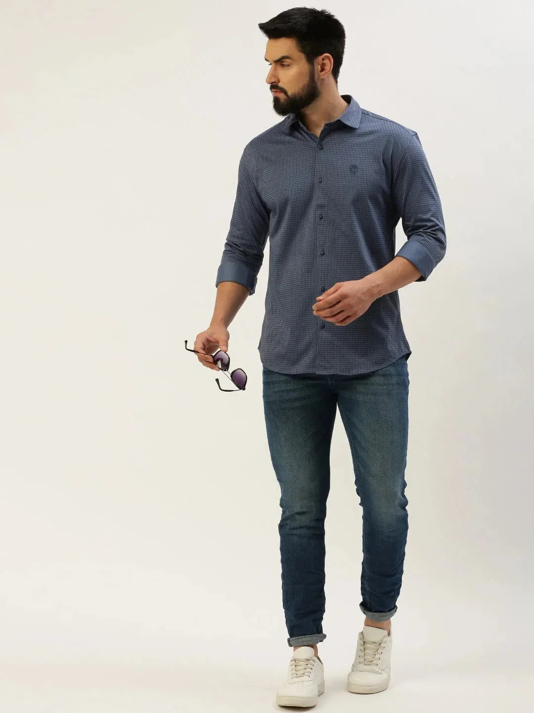 Blue Printed Mens Shirt - Casual Cotton Shirt