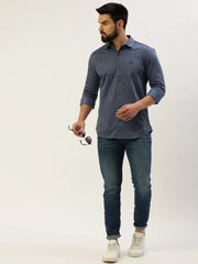 Men Blue Printed Casual Shirt-ATHERKNITS-4997-Blue