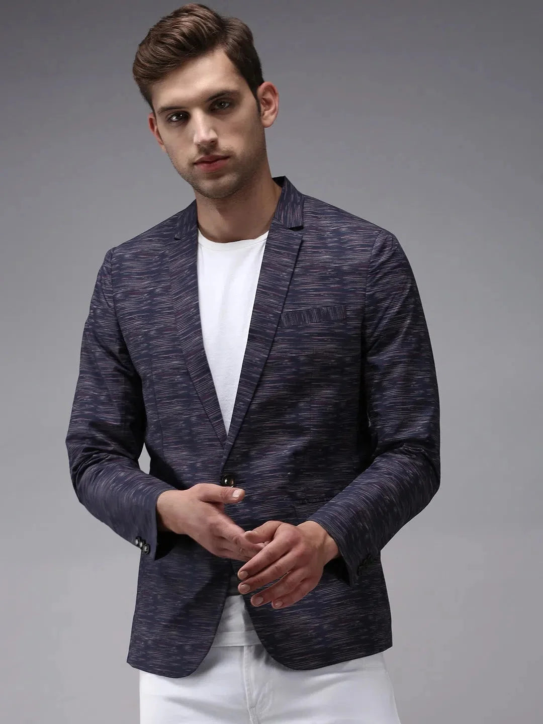 Blue Printed Blazer: Men's Ethnic Wear | DesiQlo