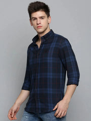 Men Navy Checked Casual Shirt-AARONCHECKS-4340-Navyblue