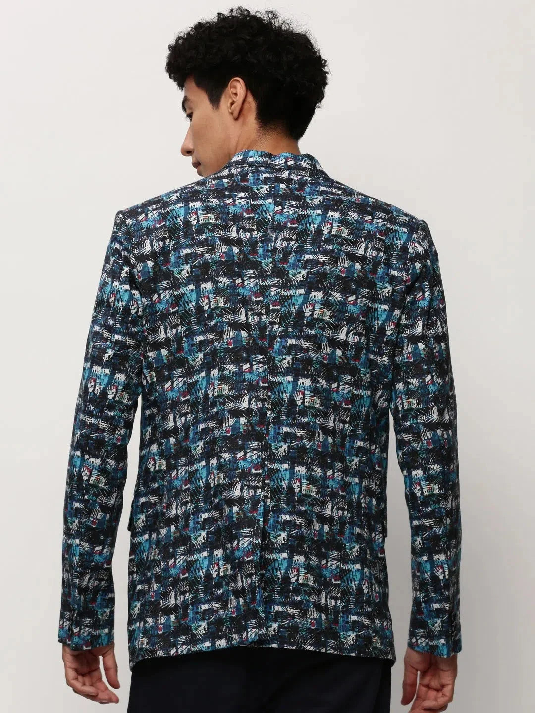 Blue Printed Casual Blazer | Men's Indian Nehru Jackets-DesiQlo