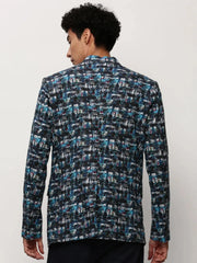 Men Blue Printed Casual Blazers-SOBLZ-082-17-Blue