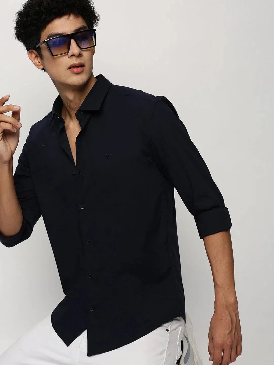 Men's Navy Solid Cotton Shirt | DesiQlo Formal Shirts