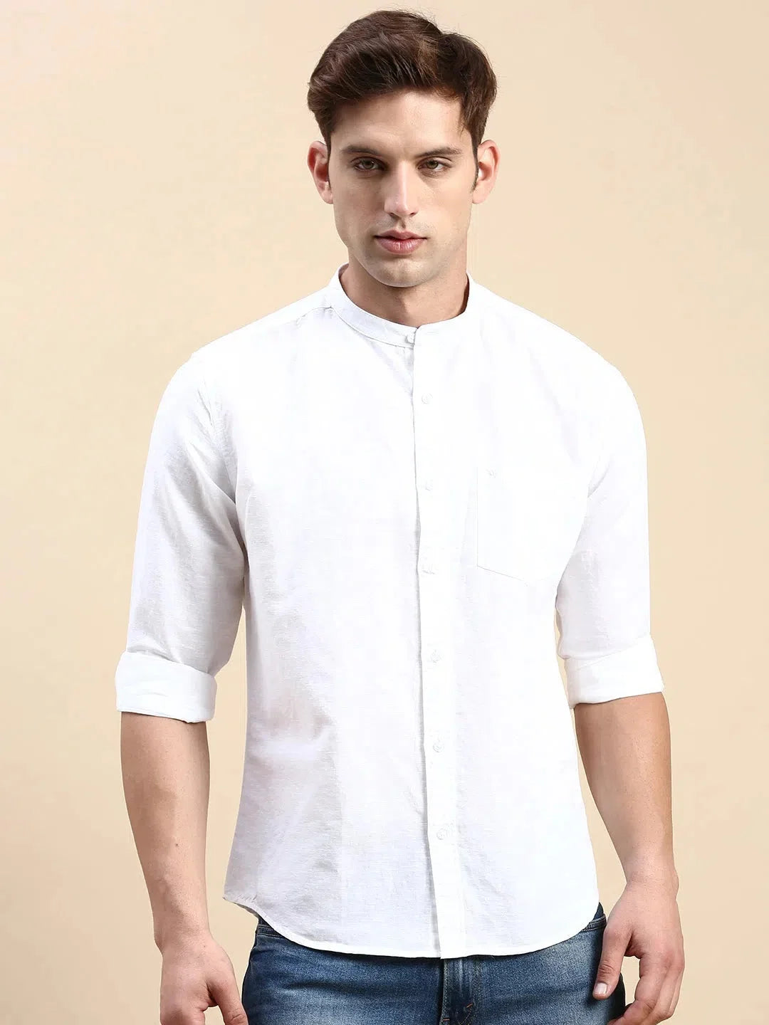 Men's White Solid Cotton Shirt | Casual Linen Shirt - DesiQlo