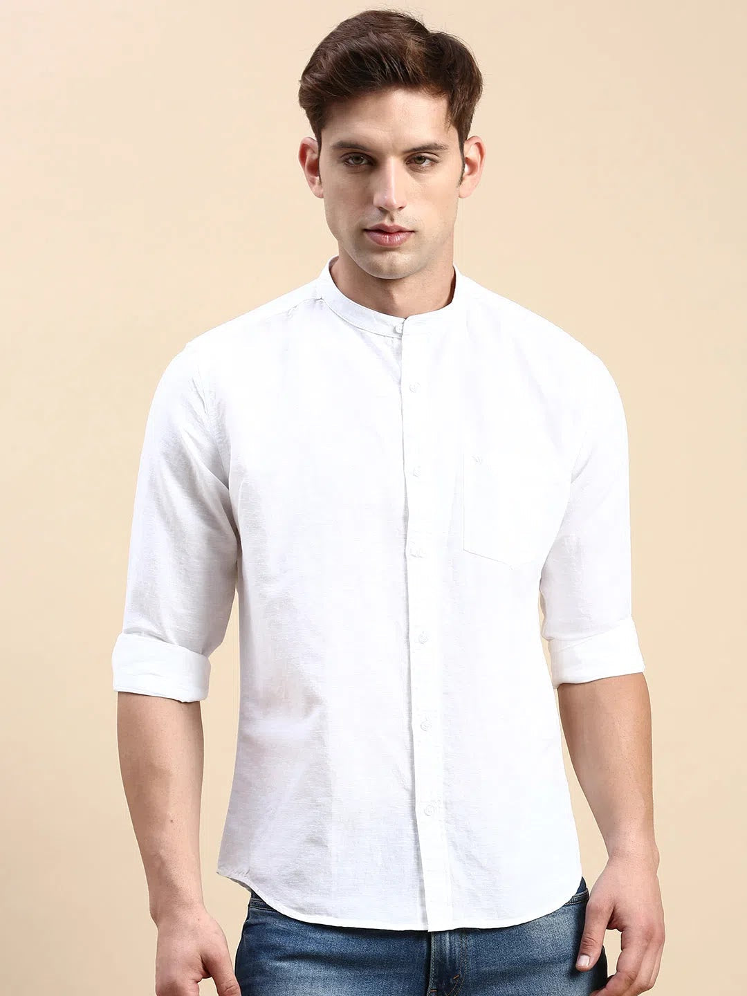 Men's White Solid Cotton Shirt | Casual Linen Shirt - DesiQlo