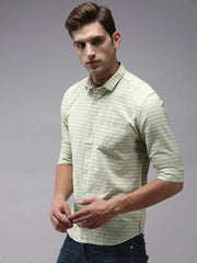 Men Green Striped Casual Shirt-RETROSTRIPE-995-Green