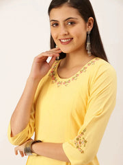 Women's Yellow Solid Straight Kurta-DF-1202-Yellow