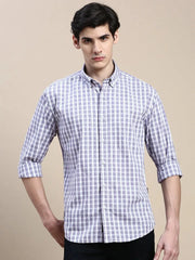 Men Purple Checked Casual Shirt-GROVER-1113-Purple