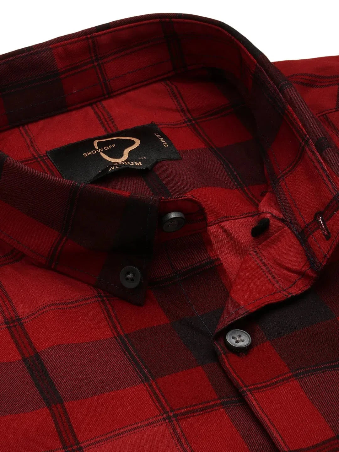 Men's Maroon Checked Shirt - Casual Cotton Shirt