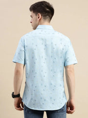 Men Blue Geometrical Casual Shirt-DAHLIAPRINT-1732-Blue