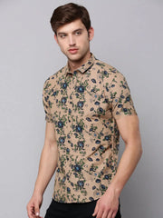 Men Tan Printed Casual Shirt-DELLPRINT-11807-Tan