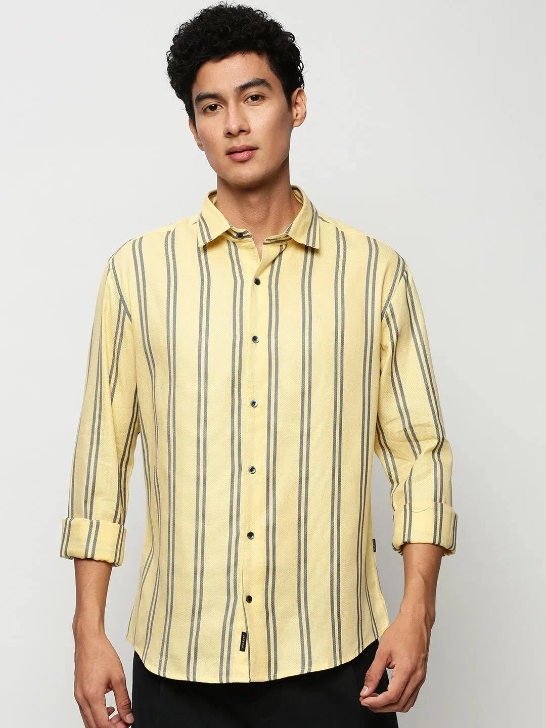 Yellow Striped Mens Shirt - Casual Cotton Shirts | DesiQlo