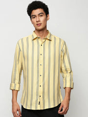 Men Yellow Striped Casual Casual Shirts-YARROWSTRIPE-5643-Yellow