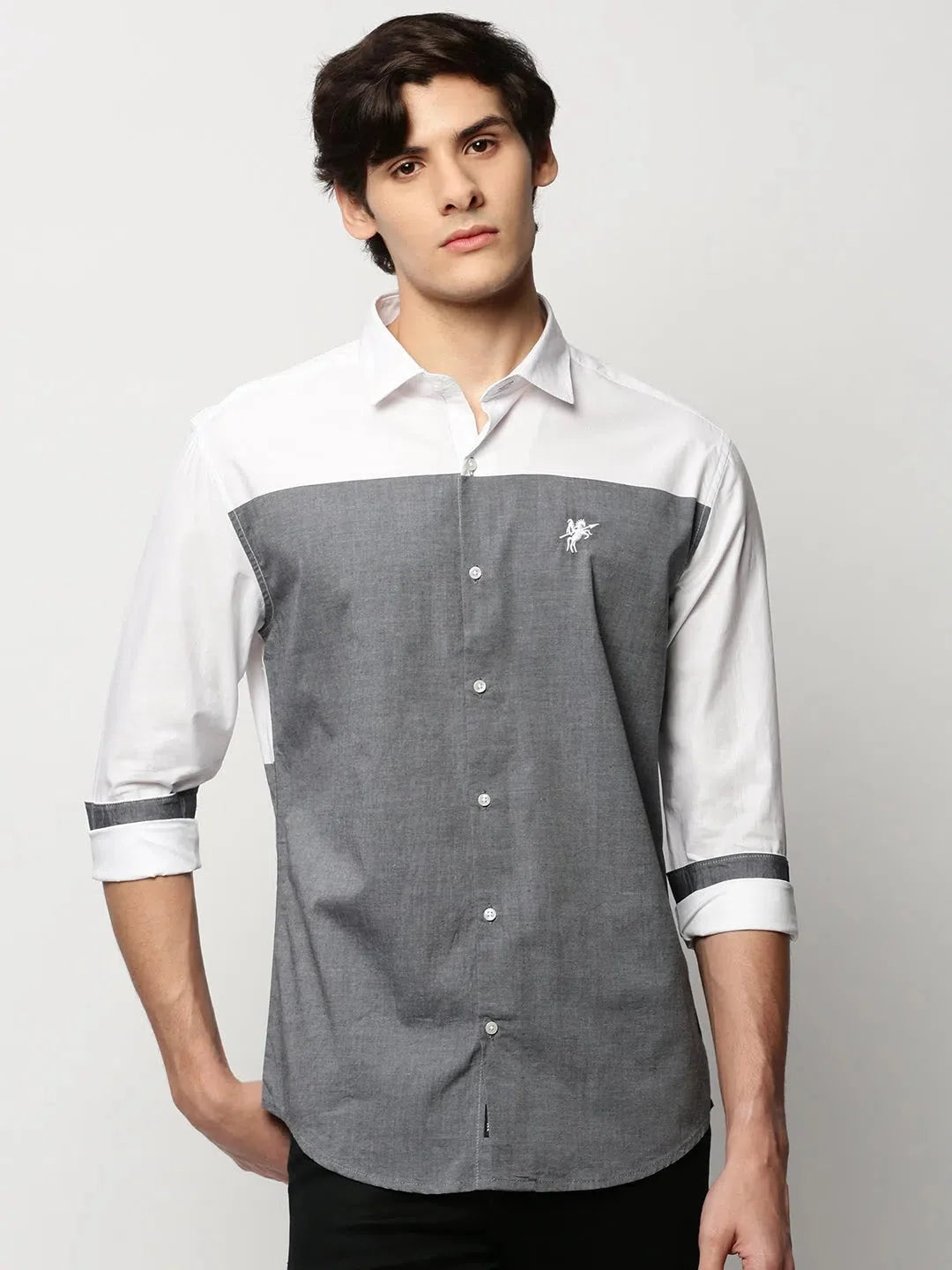 DesiQlo Grey Colorblock Mens Shirt | Cotton Casual Shirts