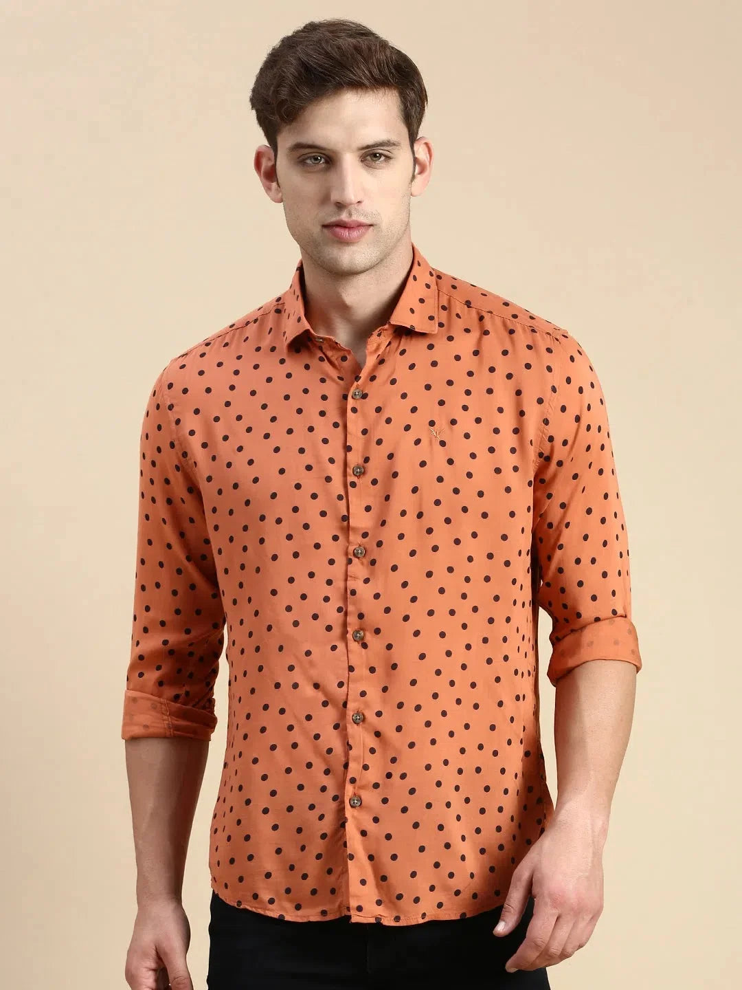Rust Printed Mens Shirt | DesiQlo Cotton Casual Shirt