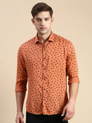 Men Rust Printed Casual Shirt-GURJANPRINT-5404-Rust